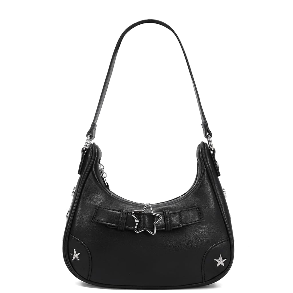 PALAY® Chic PU Shoulder Bag Handbag for Girls Women Fashion Y2K Star Rivet Charm Dainty Hobo Bag Party Evening Bag Casual Shoulder Day Bag, 21.5x5.7x11cm, Black PALAY® Chic PU Shoulder Bag Handbag for Girls Women Fashion Y2K Star Rivet Charm Dainty Hobo Bag Party Evening Bag Casual Shoulder Day Bag, 21.5x5.7x11cm, Black